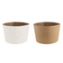 Two paper cup sleeves in white and brown, featuring a textured ribbed design. Each sleeve has a unique shape.