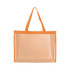 An orange transparent mesh tote bag with two sturdy handles and a spacious, open design.