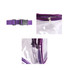 A clear fanny pack in transparency with purple accents, featuring a zipper and adjustable buckle.