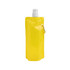 A drink bottle with a collapsible design, featuring a bright yellow body and a spray cap, includes a clip for attachment.