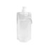 A drink bottle in clear, collapsible pouch shape with a screw top and a carabiner clip.