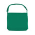 A green canvas tote bag with a long strap and a simple design. It features a logo on the front.