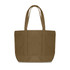 A brown canvas zippered tote shoulder bag with two sturdy handles. It features a logo on one side.