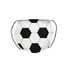 A ball-shaped drawstring backpack featuring a black and white hexagonal soccer ball design. It includes a logo.