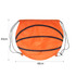 An orange ball-shaped drawstring backpack with black stripes, measuring 48cm wide and 40cm high.