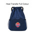 A navy blue drawstring backpack with mesh side pockets and a basketball logo on the front.