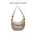 A beige crossbody bag with a logo and the word "Paradise" printed on the front. It features an adjustable strap.