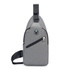 A grey sling chest bag with a zippered pocket and adjustable strap, featuring a logo on the front.
