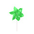 A green six-leaf pinwheel with a white stick, featuring a circular centre hub.