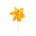 A yellow six-leaf pinwheel with a white stick base. It features a central pin for spinning.