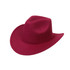 A classic felt fedora cowboy hat in a deep burgundy colour with a curved brim and a structured crown.