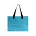 A blue clear tote bag with black handles. The bag has a glossy finish and a simple design.