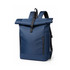 A navy blue roll top laptop backpack with black zippers and adjustable straps, featuring a sleek, modern design.