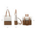 A convertible canvas backpack to tote bag in cream and brown, featuring adjustable straps and a front zip pocket.