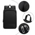 A black expandable laptop backpack with ergonomic straps, textured fabric, and zippered pockets. Features a logo.