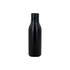 A drink bottle in matte black finish, featuring a sleek design and a screw-on lid, with branding visible.