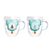 A double wall mug featuring a festive Christmas tree design, with clear and teal colours, and a snowy white rim.
