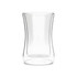 A drink bottle made of clear glass with a sleek, double wall design and a distinctive tapered shape.