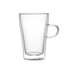 A transparent double wall mug with a handle, featuring a sleek, modern design.