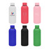 A drink bottle set featuring six insulated bottles in white, pink, red, blue, black, and green, each with a logo.