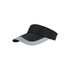 A black sun visor with a grey peak and a padded band. Features a logo on the front.