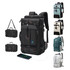 A convertible backpack and duffel bag in various colours, featuring multiple compartments and a charging port.