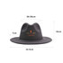 A black felt wide brim fedora hat with a logo, featuring dimensions of 56-58 cm circumference and 10 cm high.