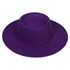 A purple flat top felt fedora hat with a wide brim. The hat features a simple design and no visible logos.