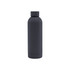 A drink bottle in matte black with a rubber coating and double wall construction. Features a lid and logo.