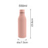 A drink bottle in soft pink, featuring a thermal rubber coating, with a 550ml capacity and dimensions of 23.8cm by 7.5cm.