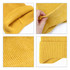 A yellow earflap beanie with a ribbed texture and a folded brim, showcasing different angles of the product.