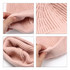 A round beanie in soft pink, showing its ribbed texture and flexible inner lining from various angles.