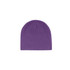 A purple beanie with a simple, classic design and a seamless top. It features a branding logo.