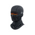 A black balaclava cycling face mask featuring an eye area with a flame design and a fitted neck section.