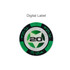 A green and black poker chip featuring a silver star and the number 20, with a decorative edge. It has a branding logo.