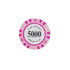 A pink and white poker chip featuring a crown design, labelled with "5000" and "Poker Club."