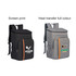 A large capacity cooler backpack in black and grey with a front pocket and adjustable straps, featuring logos.