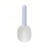 A pet food scoop with a white bowl and a light blue handle, featuring a simple, ergonomic design.