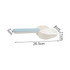 A cat litter scoop in white and light blue, featuring a slotted scoop and a comfortable handle. Dimensions provided.