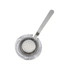 A round cocktail strainer in stainless steel featuring a long handle and fine mesh spirals for straining liquids.