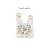 A sublimation wrist bag featuring a rabbit illustration among blue flowers on a white background. It has a logo.
