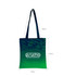 A green and navy sublimation canvas tote bag with a logo, featuring long handles and dimensions of 42cm by 37cm.