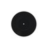 A black coaster designed to resemble a vinyl record, featuring grooves and a central hole.