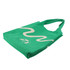 A large capacity knitted shoulder bag in vibrant green with a wavy white design and a logo.