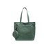 A casual canvas bag in green with two handles and a removable round pouch attached.