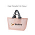 A large, peach mesh tote bag with black straps and a logo on the front.