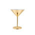 A stainless steel martini goblet with a shiny gold finish and a tapered cup design on a circular base.