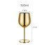 A gold stainless steel wine goblet with a capacity of 500ml and dimensions of 21cm height and 7.5cm diameter.