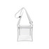 A clear PVC crossbody bag with a white strap and an inner pouch, featuring a zip closure and adjustable strap.