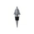 A drink bottle stopper shaped like a silver Christmas tree with a black rubber base, featuring a logo.